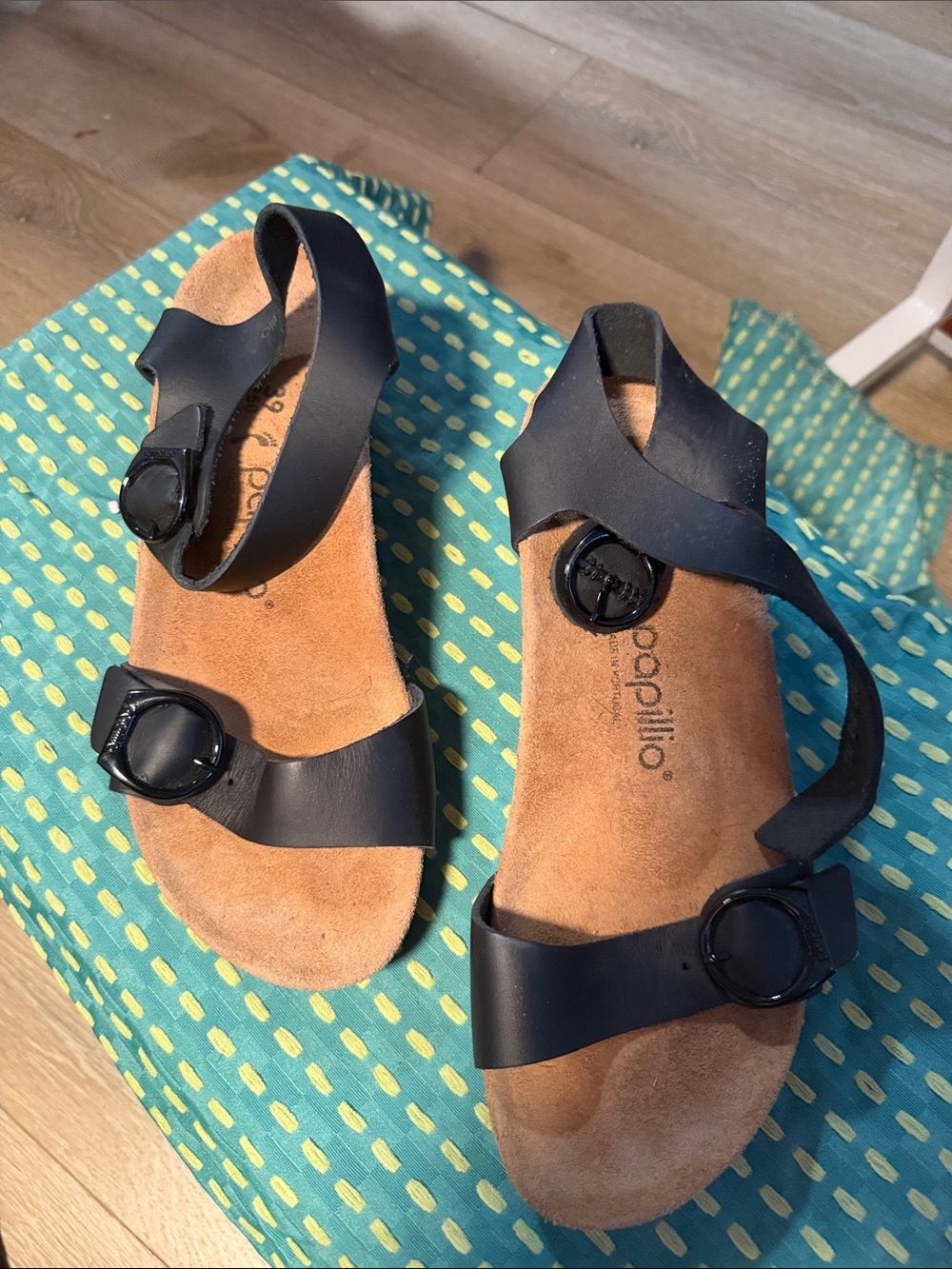 Birkenstock Black Leather Triple Strap Buckle Sandals